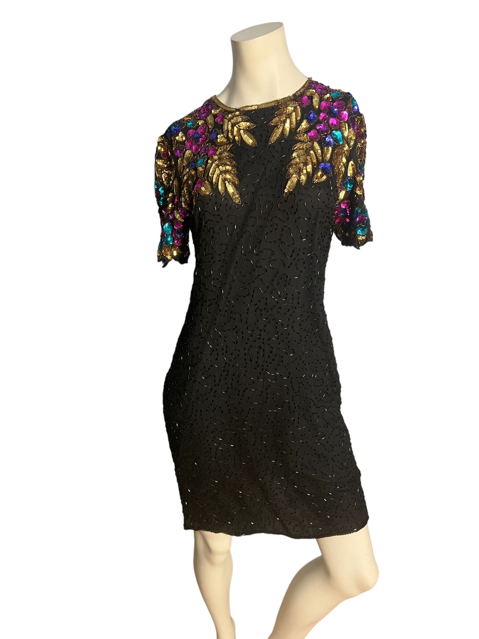 Vintage black sequin & bead dress 10 Stenay