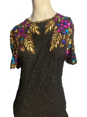 Vintage black sequin & bead dress 10 Stenay