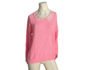 Vintage 80's pink sweater lace collar Brunny L