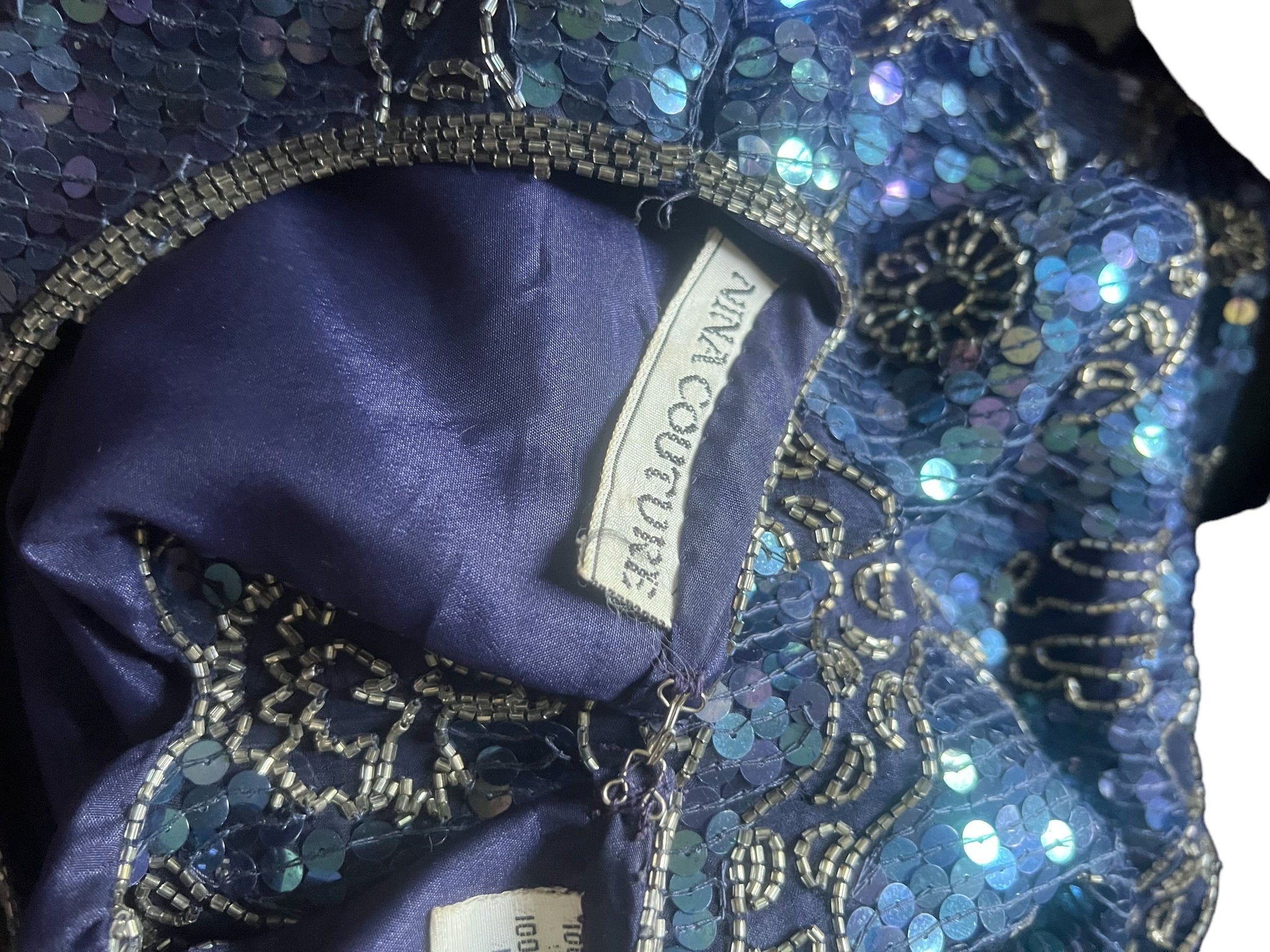 Vintage blue & black sequin shirt S Nina Couture