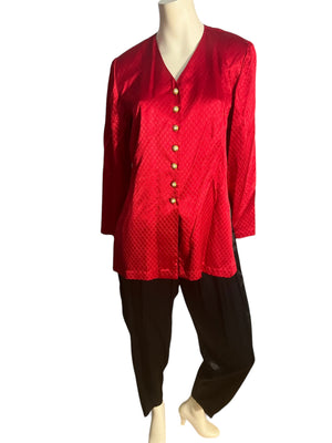 Vintage 80's deadstock red & black tunic suit set S M