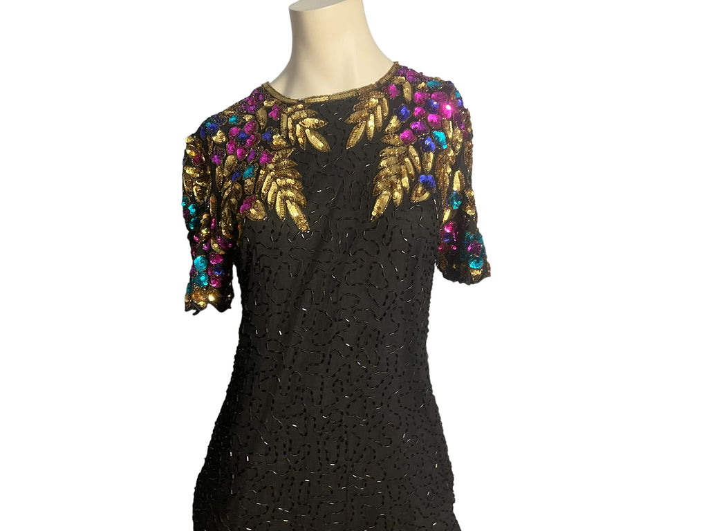 Vintage black sequin & bead dress 10 Stenay