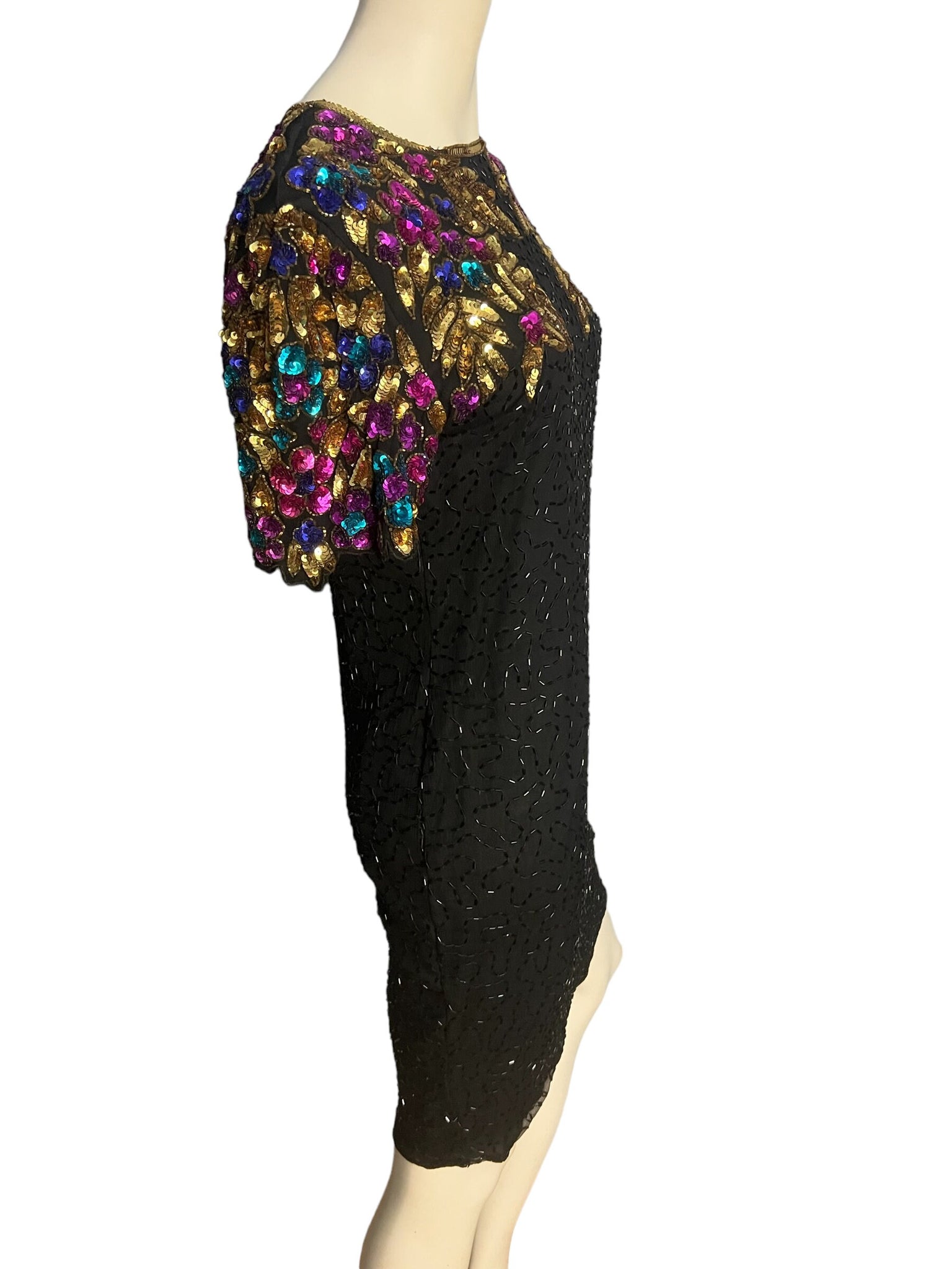 Vintage black sequin & bead dress 10 Stenay