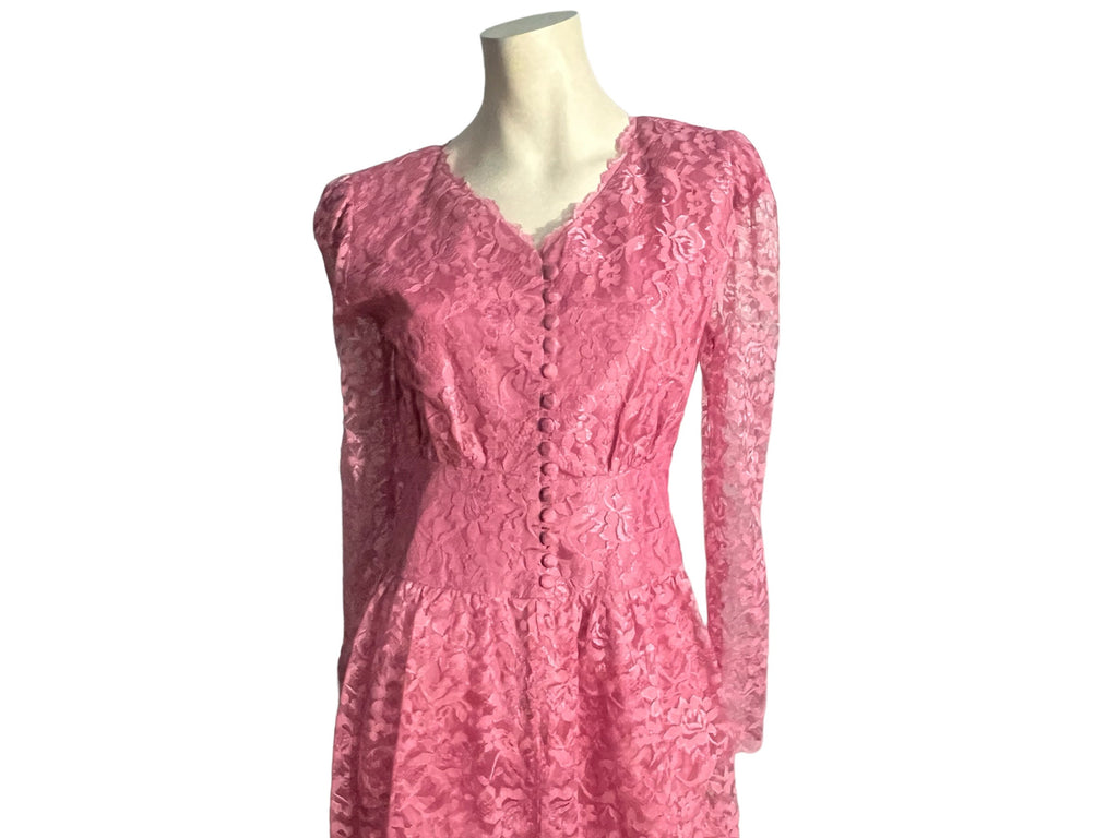 Vintage 80's pink lace dress M handmade