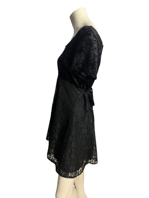 Vintage 80's black lace & velvet dress 12 Ms Choice