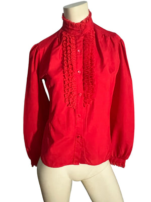 Vintage red high neck lace blouse M Rhapsody