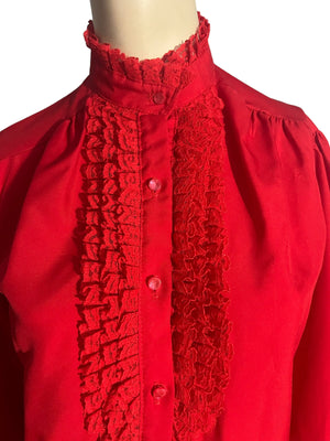 Vintage red high neck lace blouse M Rhapsody