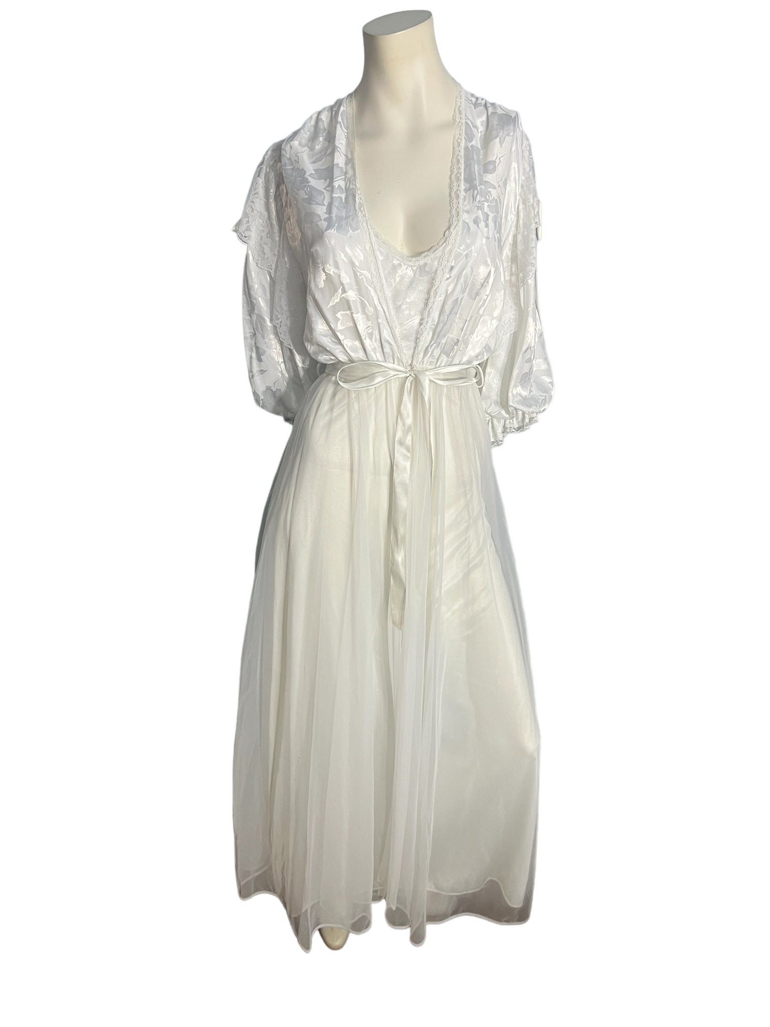 Vintage white peignoir nightgown set lingerie S