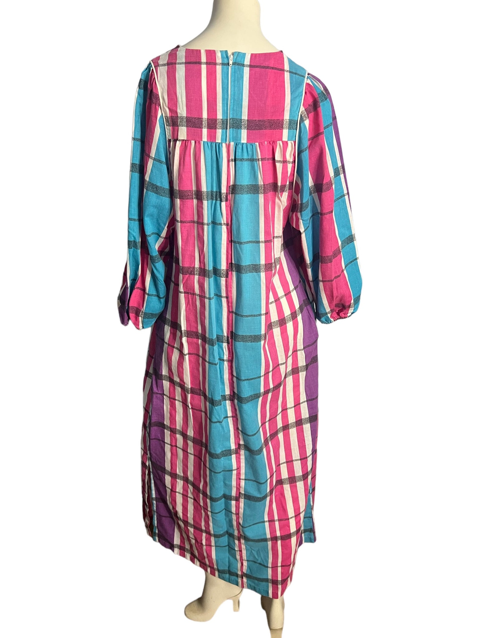 Vintage plaid caftan dress M periwinkle