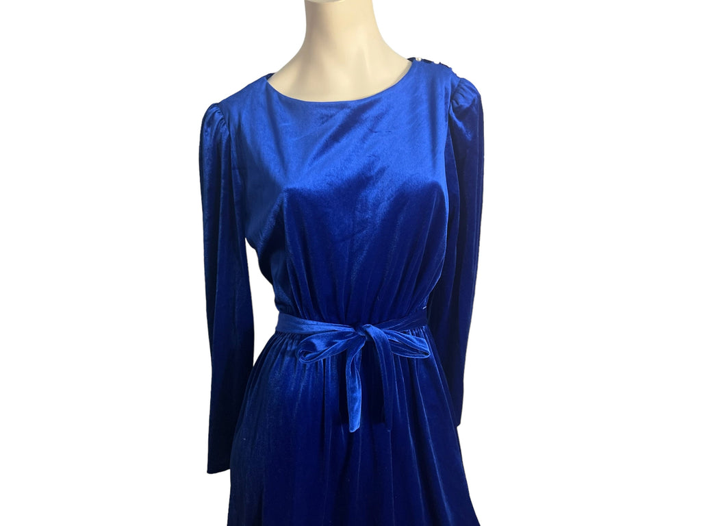 Vintage 70's 80's blue velor dress L