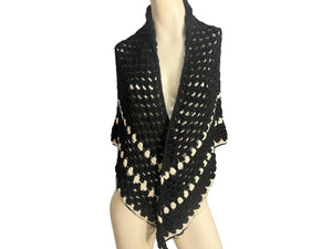 Vintage black and white crochet shawl