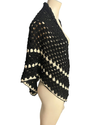 Vintage black and white crochet shawl