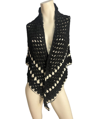 Vintage black and white crochet shawl