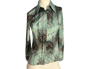 Vintage green 70's women's shirt Carry Back M