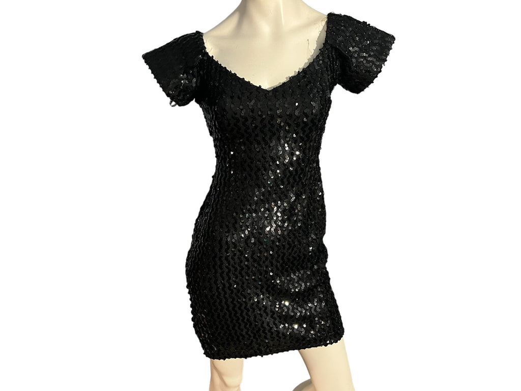 Vintage black sequin 80's mini dress 3 S Glenrob