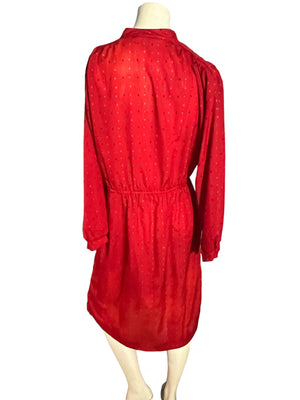 Vintage 80's red thin polyester shirt dress L