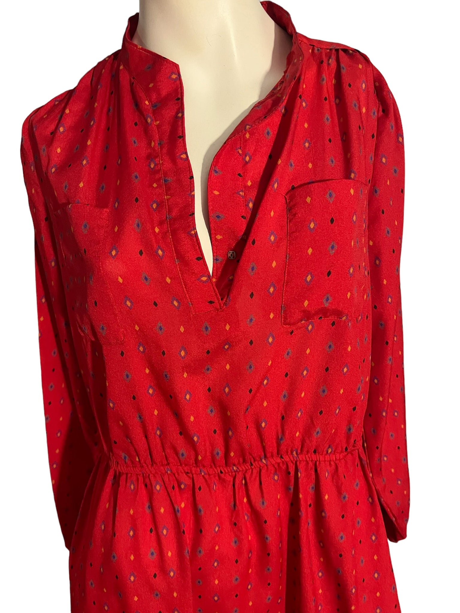 Vintage 80's red thin polyester shirt dress L