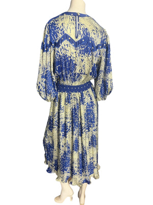 Vintage 80's Janan Studios blue & white dress M