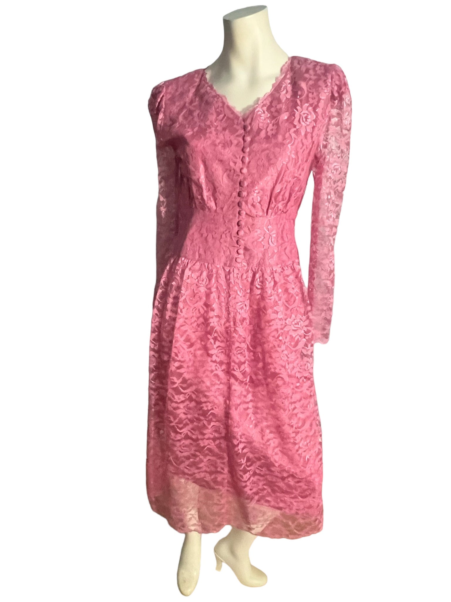 Vintage 80's pink lace dress M handmade