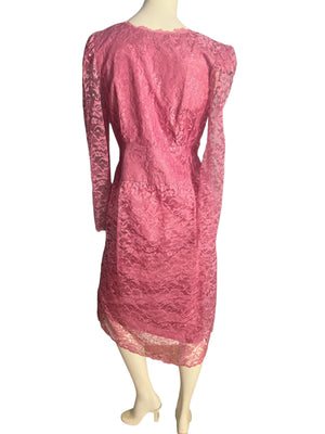 Vintage 80's pink lace dress M handmade