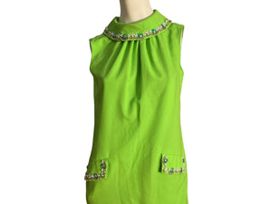 Vintage 60's bead green sheath dress M L