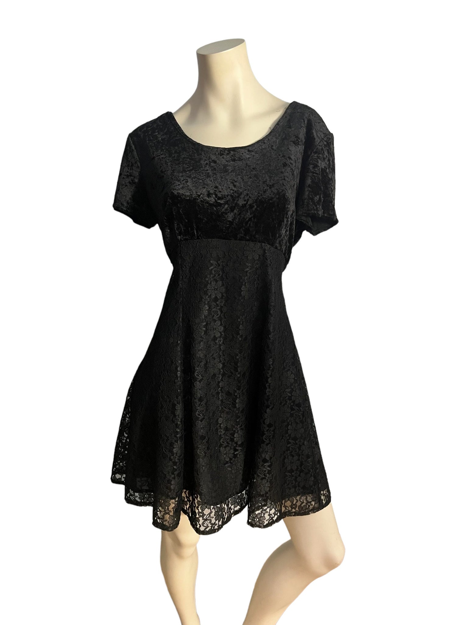 Vintage 80's black lace & velvet dress 12 Ms Choice