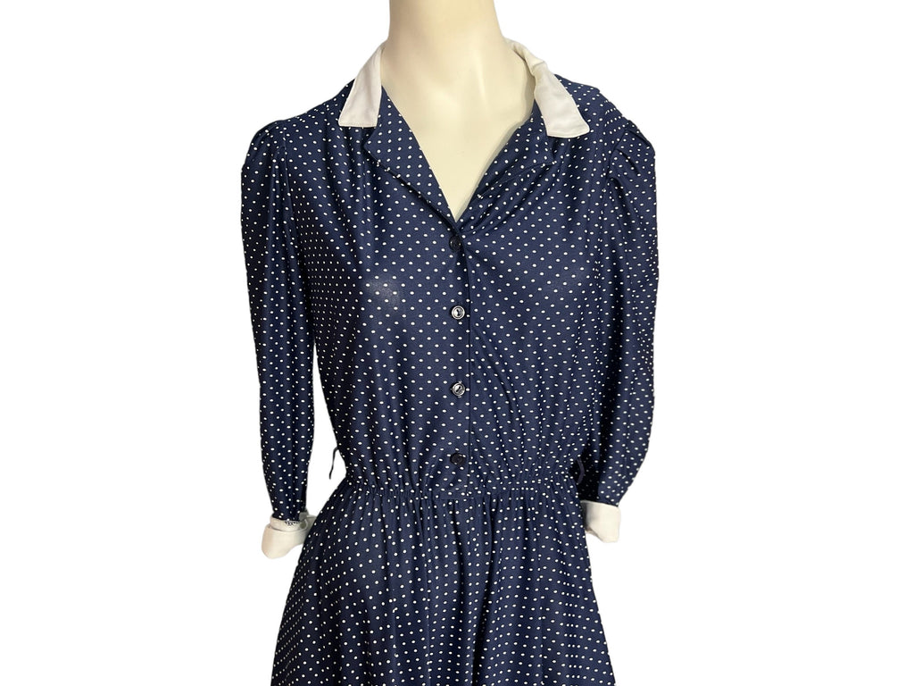 Vintage 80's blue polka dot dress M L