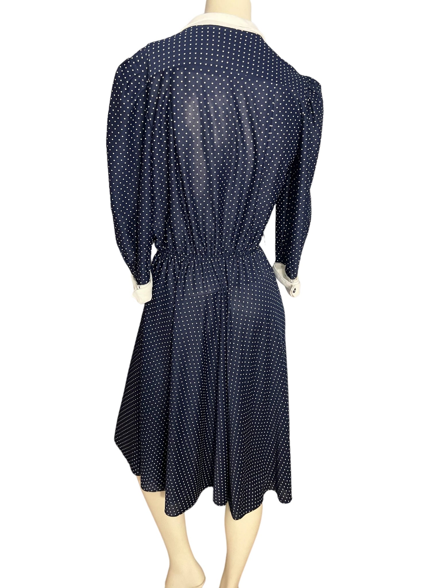 Vintage 80's blue polka dot dress M L