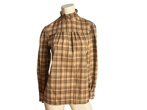 Vintage 70's brown plaid cottage core shirt L
