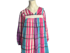 Vintage plaid caftan dress M periwinkle