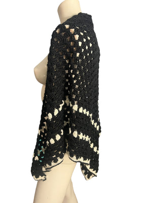 Vintage black and white crochet shawl