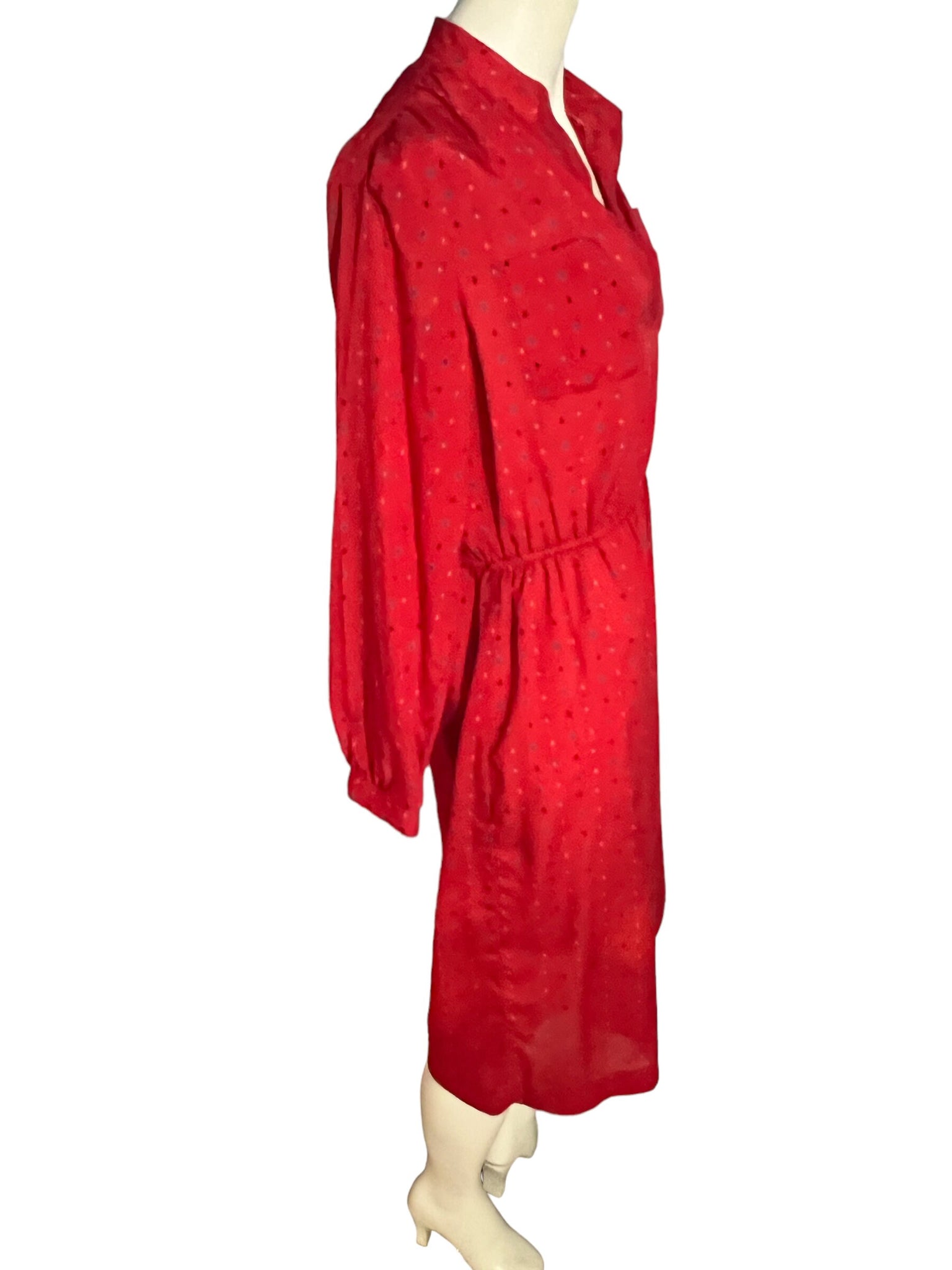 Vintage 80's red thin polyester shirt dress L