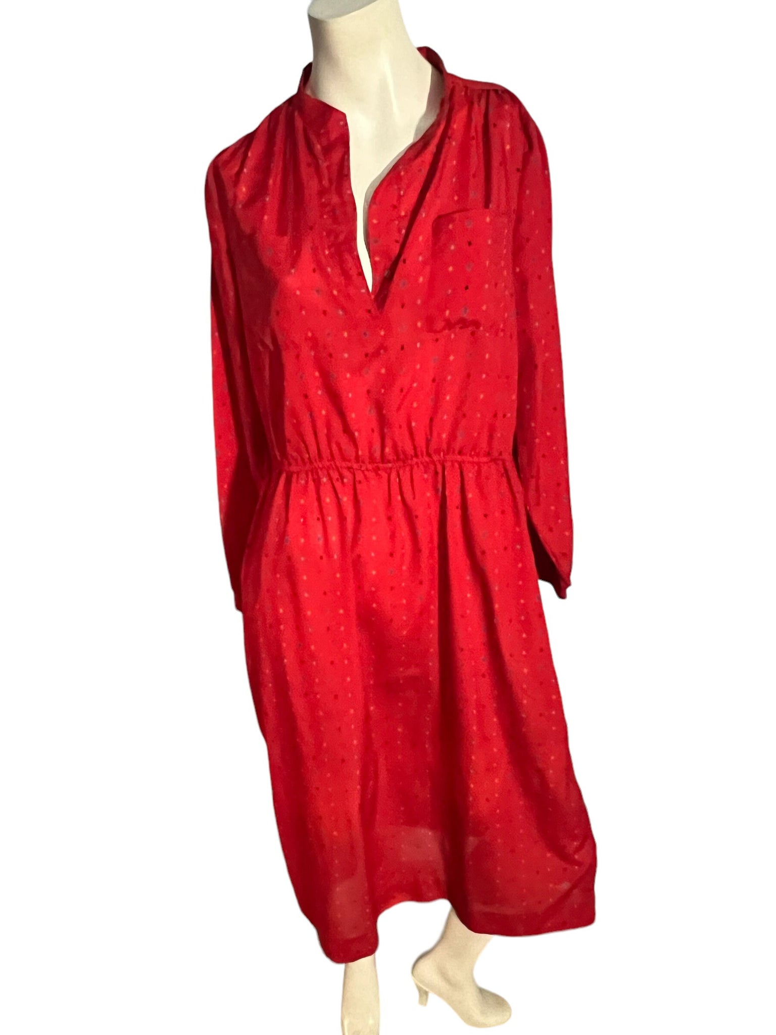 Vintage 80's red thin polyester shirt dress L