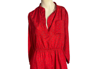 Vintage 80's red thin polyester shirt dress L