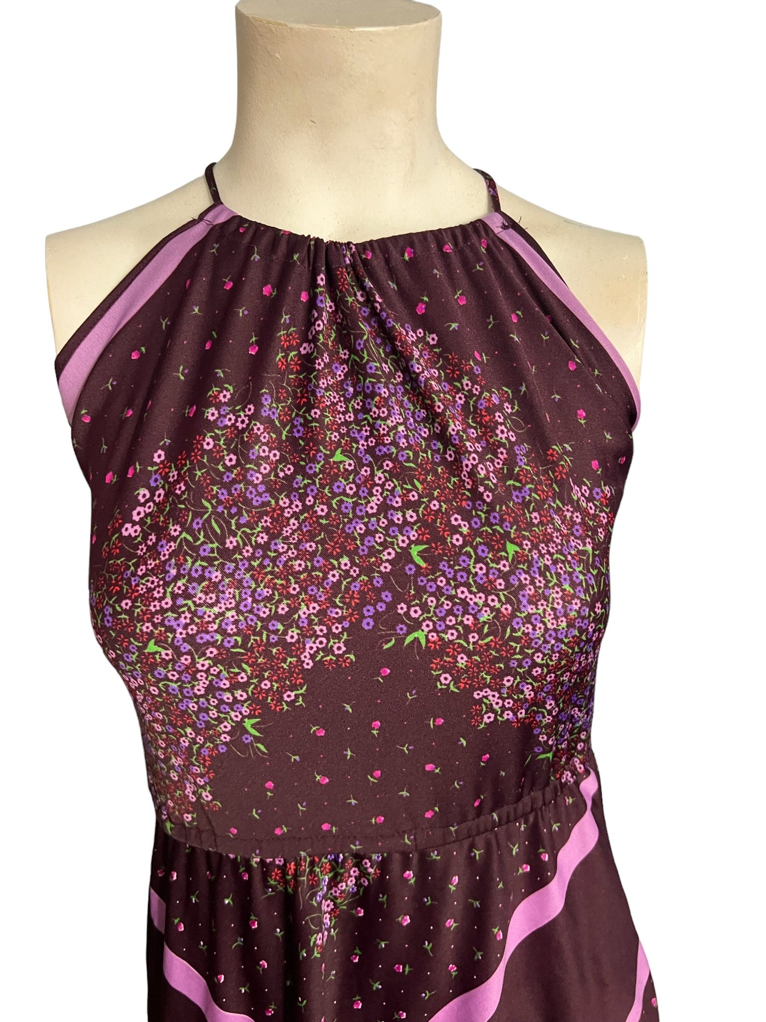 Vintage 70's purple halter mini dress S