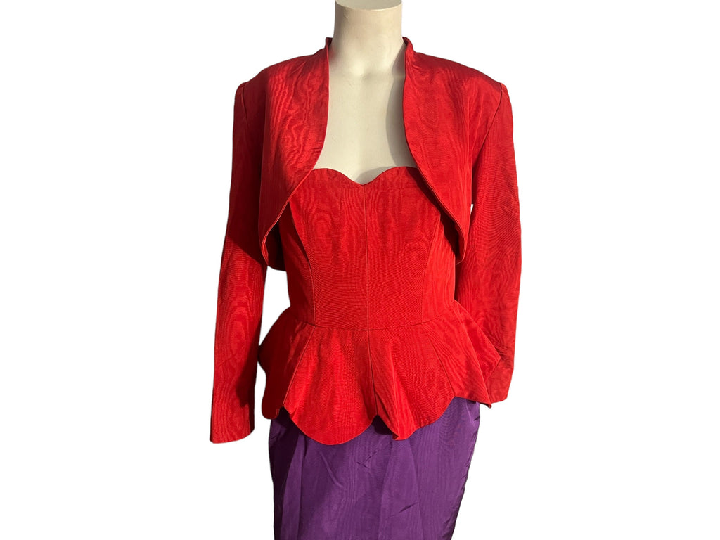 Vintage Couture Lanvin Mod Purple and Red Peplum Dress and Jacket 38 M