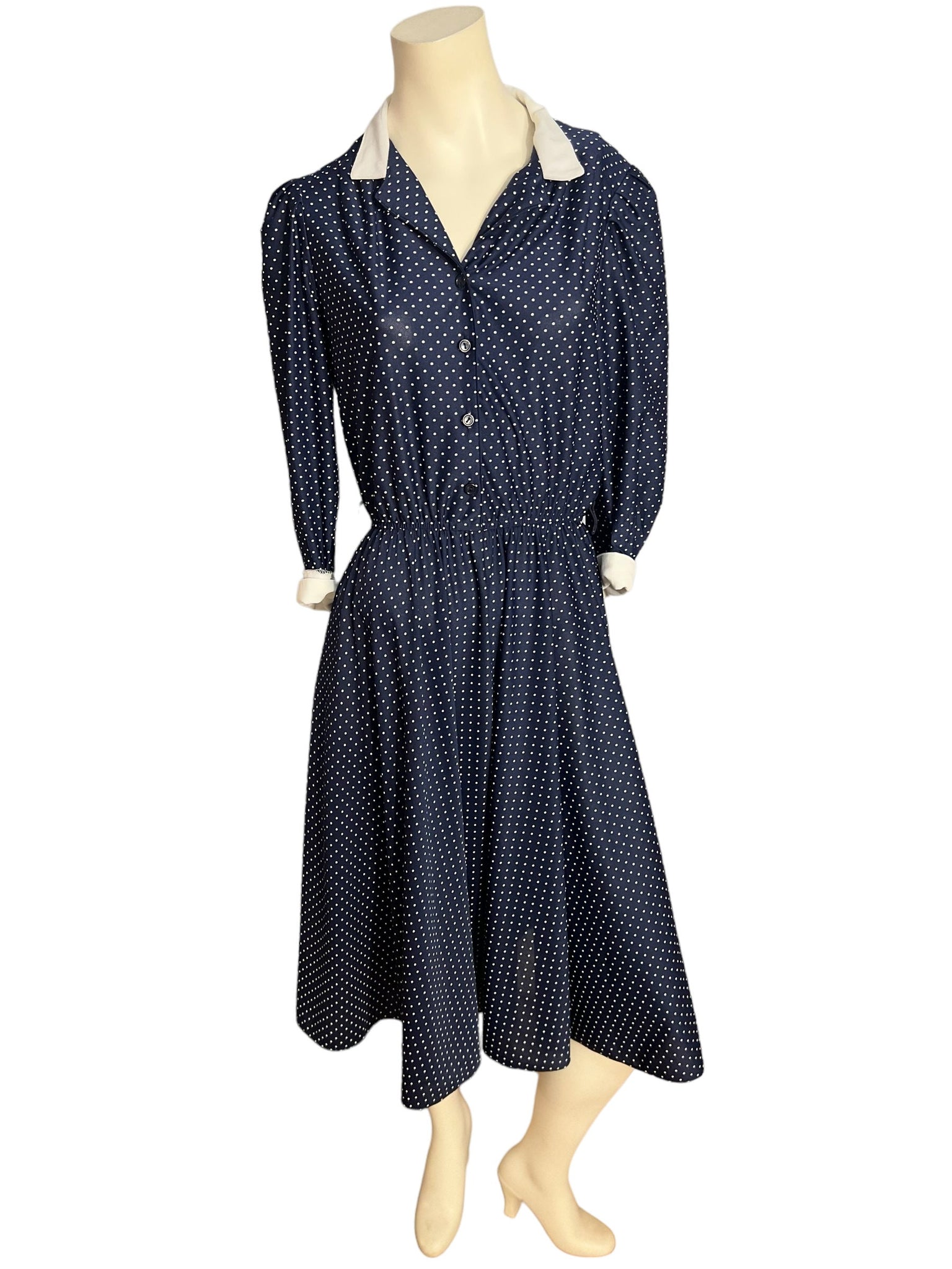 Vintage 80's blue polka dot dress M L