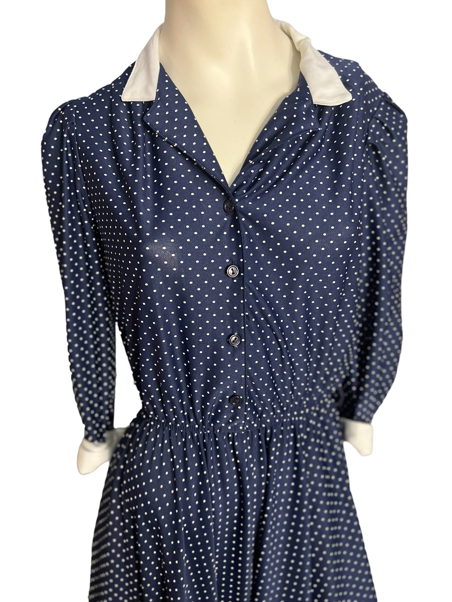 Vintage 80's blue polka dot dress M L