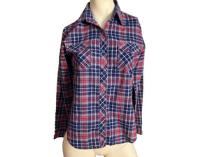 Vintage blue plaid 80's shirt S M Amy Barr