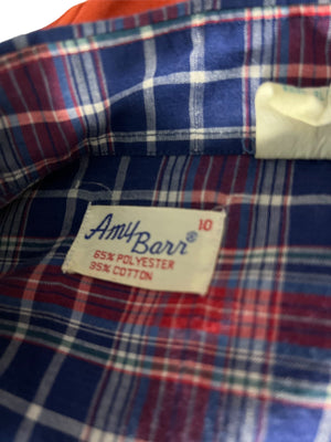 Vintage blue plaid 80's shirt S M Amy Barr