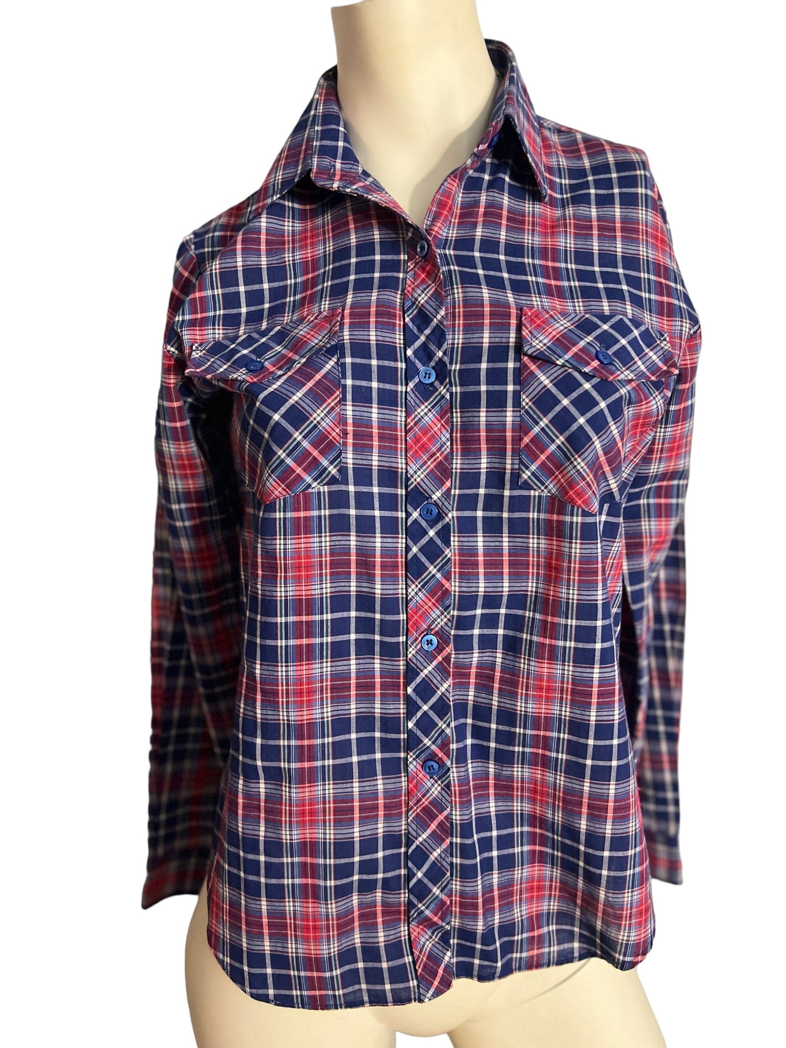 Vintage blue plaid 80's shirt S M Amy Barr