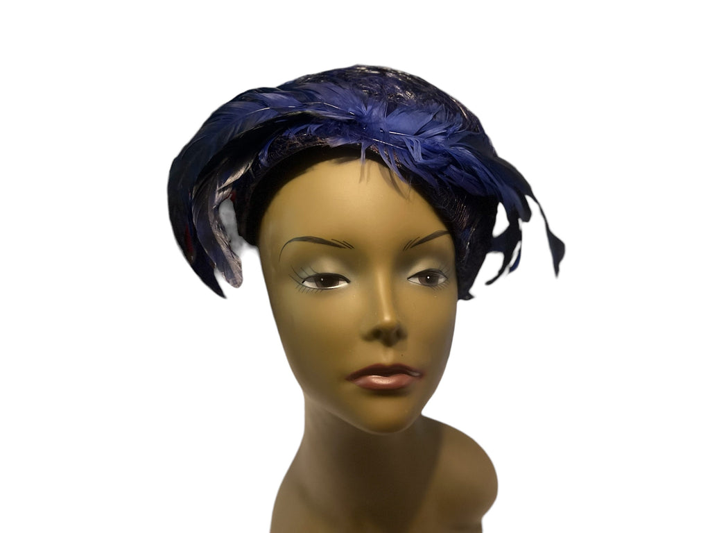 Vintage blue feather hat Bea Polk