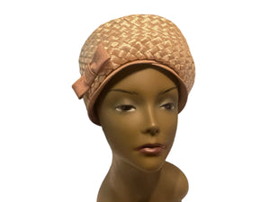 Vintage 60's beige pillbox straw hat