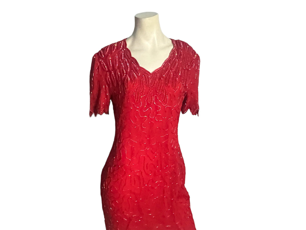 Vintage 80's red bead dress L petite