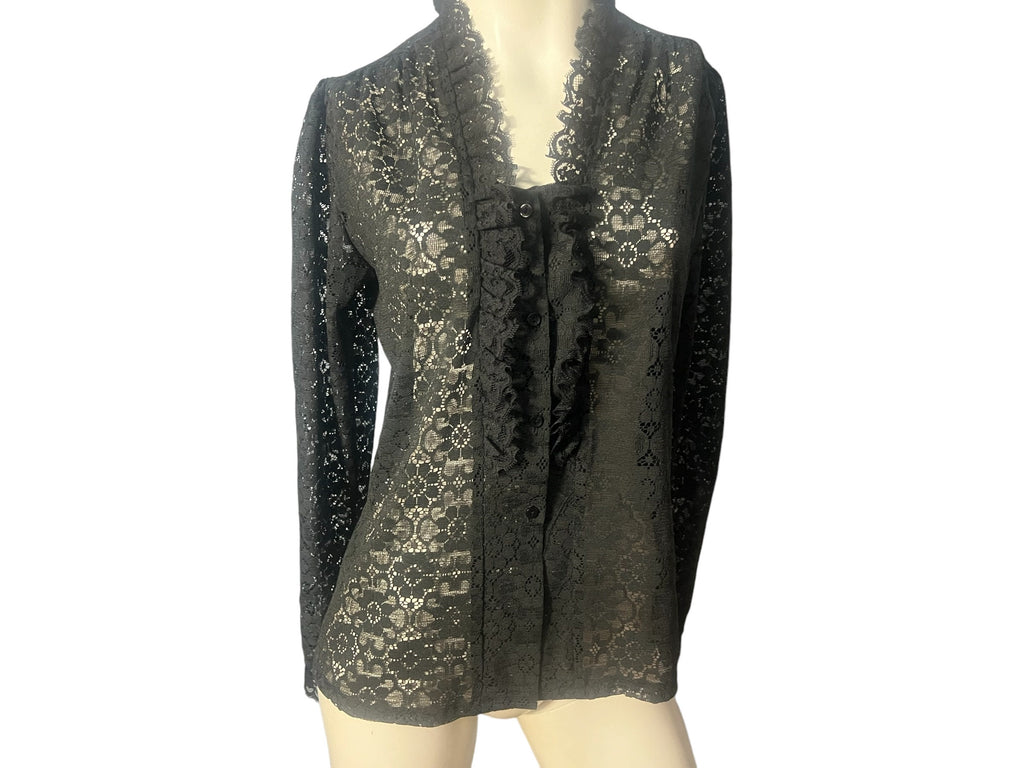 Vintage 70's black lace blouse L