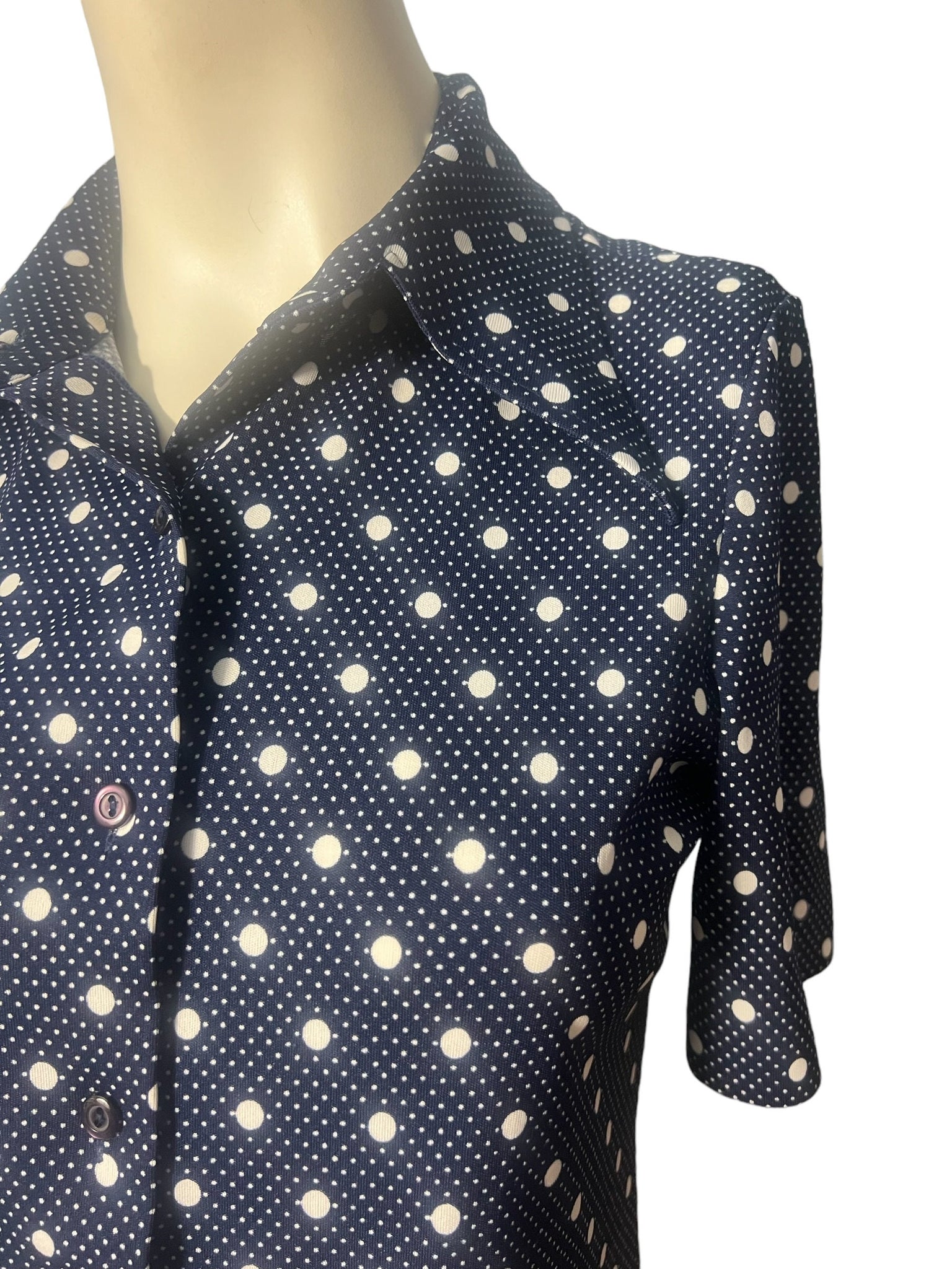 Vintage 70's blue polka dot shirt L Import Corner