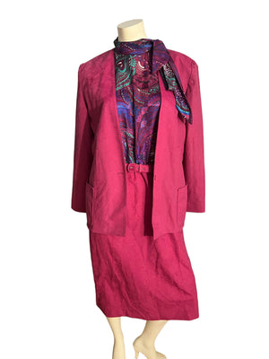 Vintage 80's paisley pink dress w/ jacket L