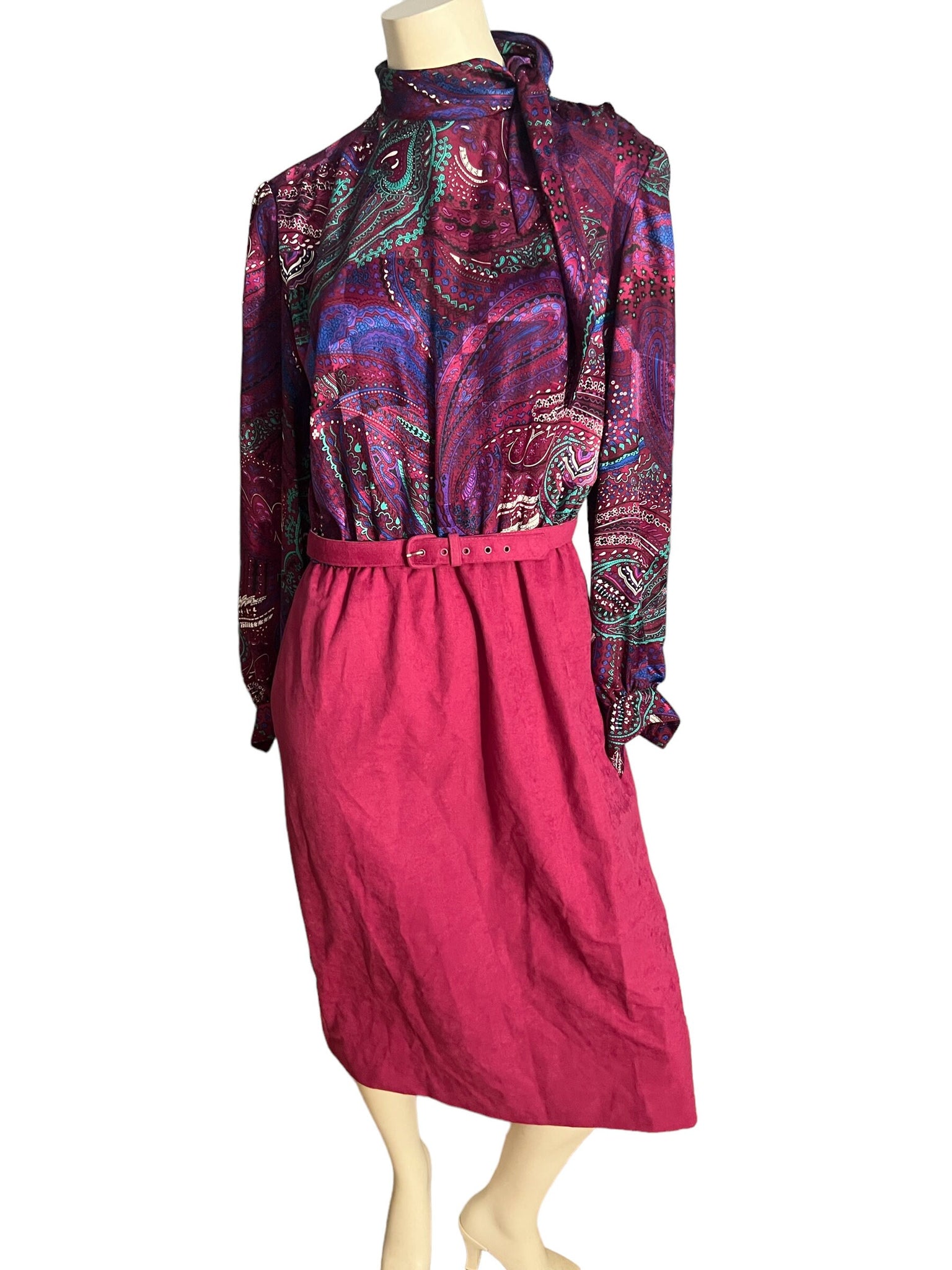 Vintage 80's paisley pink dress w/ jacket L