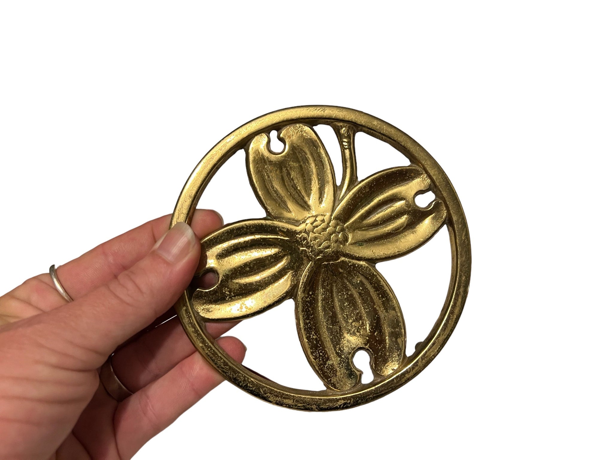 Vintage brass trivet dogwood flower