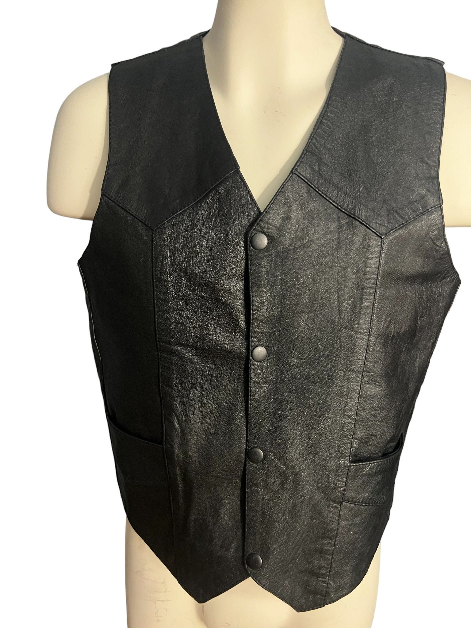 Vintage black leather vest L